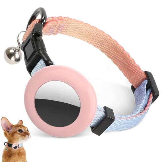 Per AirTag Tracker Custodia in silicone Arcobaleno Gradiente Collare per gatti con campanello (Beige Rosso Gradiente)