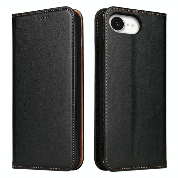 Per iPhone 16e Fierre Shann PU Custodia per telefono in vera pelle (nero)