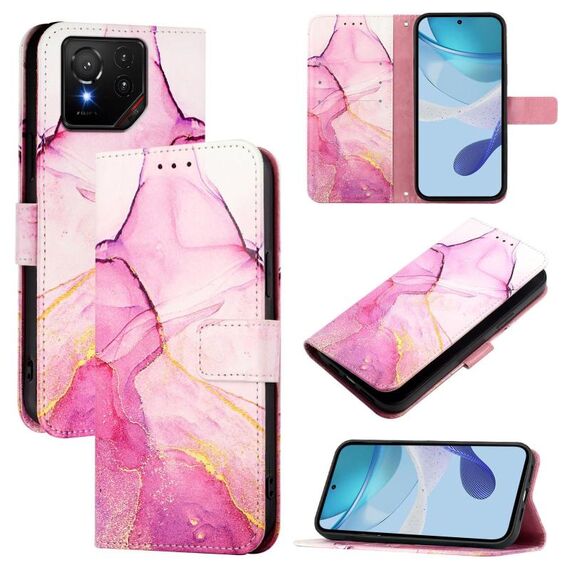 Per Asus ROG Phone 9 / 9 Pro PT003 Custodia in pelle con motivo in marmo (rosa, viola, oro)