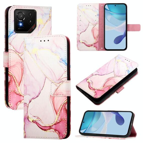 Per Asus ROG Phone 9 / 9 Pro PT003 Custodia in pelle con motivo in marmo (oro rosa)