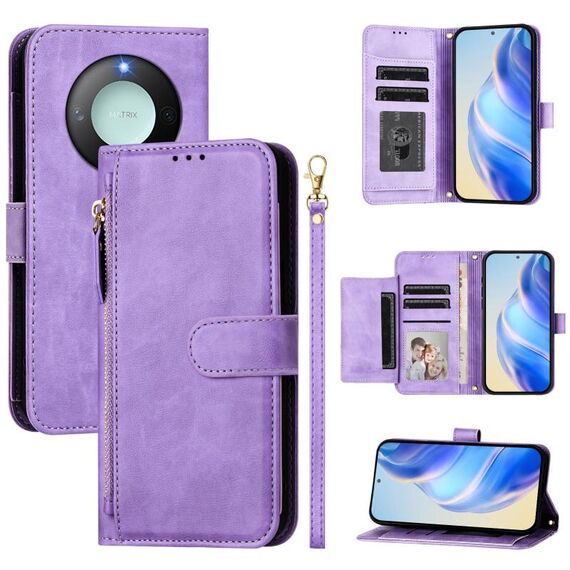 Per Honor X60 / X9c Smart Multi-Card Slots Zipper Wallet Custodia in pelle per telefono (viola)