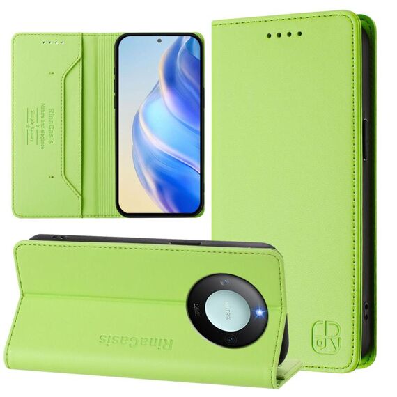 Per Honor X60 / X9c Smart RC01 Custodia per telefono in pelle RFID con ventosa magnetica a doppia piega (verde erba)