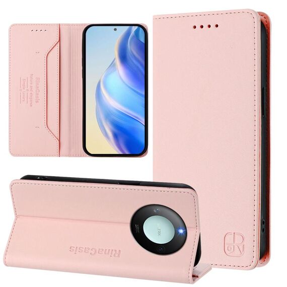 Per Honor X60 / X9c Smart RC01 Custodia per telefono in pelle RFID con ventosa magnetica a doppia piega (rosa)
