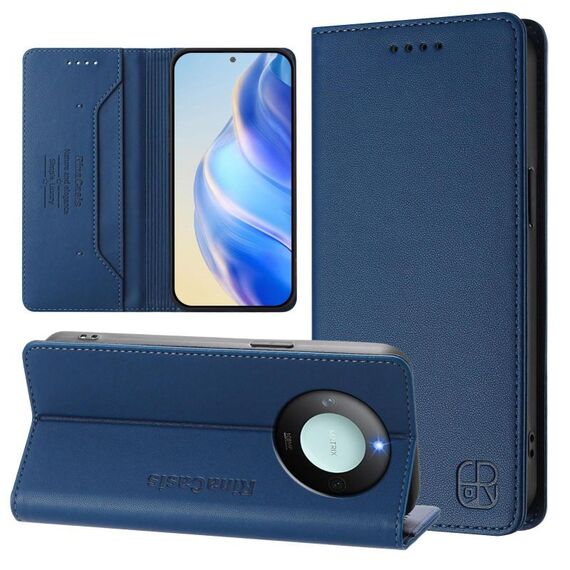 Per Honor X60 / X9c Smart RC01 Custodia per telefono in pelle RFID con ventosa magnetica a doppia piega (blu scuro)