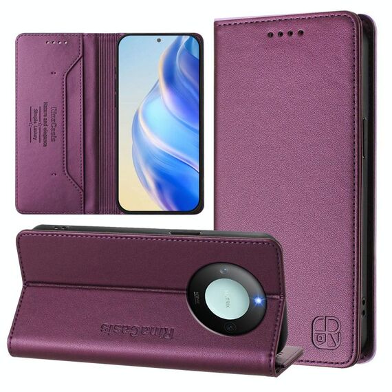 Per Honor X60 / X9c Smart RC01 Custodia per telefono in pelle RFID con ventosa magnetica a doppia piega (viola)