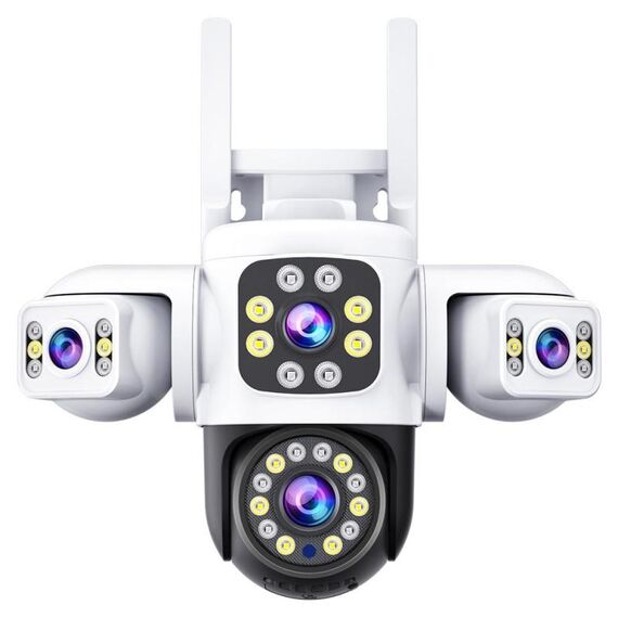 Telecamera WiFi wireless impermeabile IP66 con panorama a 360 gradi HD da 2 MP, 3 lenti, memoria: scheda di memoria da 30 giorni (spina UE)