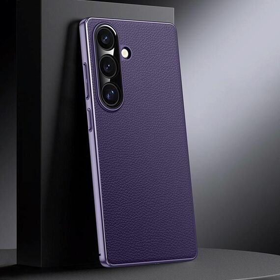 Per Samsung Galaxy S25+ 5G Custodia per telefono in vera pelle per PC (viola scuro)
