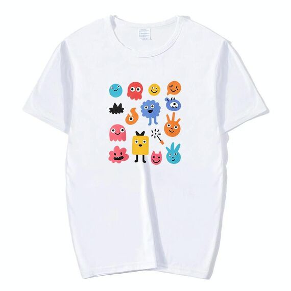 Maglietta a maniche corte in modal con scollo rotondo e stampa di simpatici mostri, stampa su richiesta, taglia: XXXXXL (bianco)