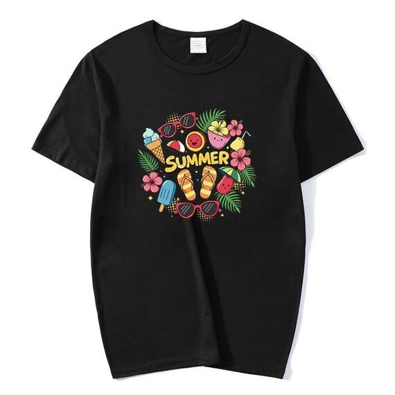 Maglietta estiva a maniche corte in modal con scollo tondo e stampa su richiesta, taglia: XXXXXL (nero)