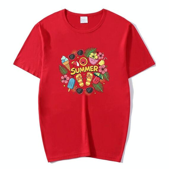 Maglietta estiva a maniche corte in modal con scollo tondo e stampa su richiesta, taglia: XXXXXL (rosso)