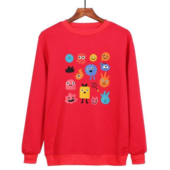 Felpa girocollo casual larga stampata con simpatici mostri, stampa su richiesta, taglia: XXXL (rosso)