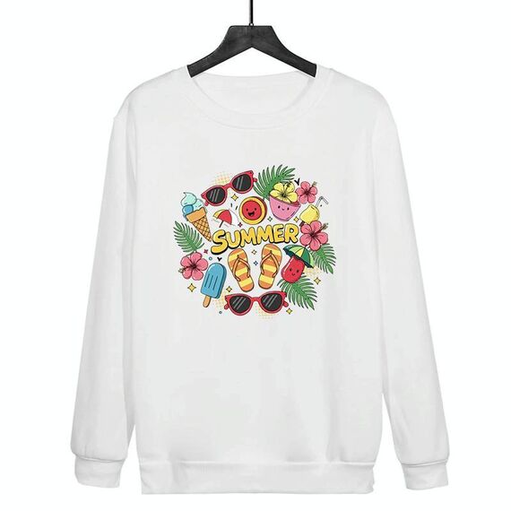 Felpa con scollo rotondo casual estiva stampata su richiesta, taglia: XL (bianco)