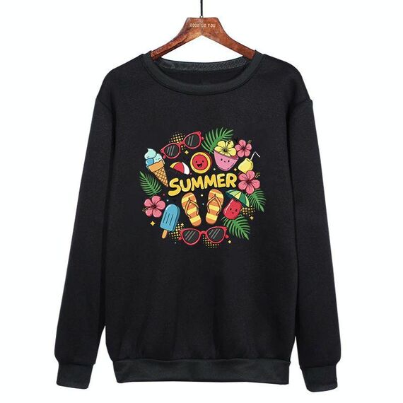 Felpa con scollo rotondo casual estiva stampata su richiesta, taglia: XXL (nero)