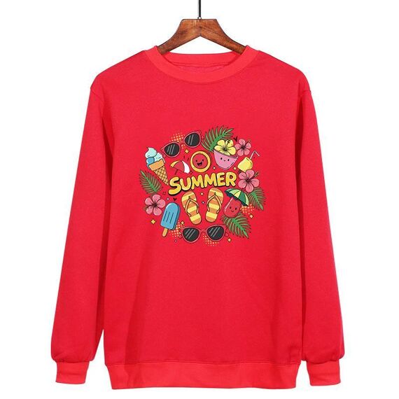 Felpa con scollo rotondo casual estiva stampata su richiesta, taglia: XXXL (rosso)