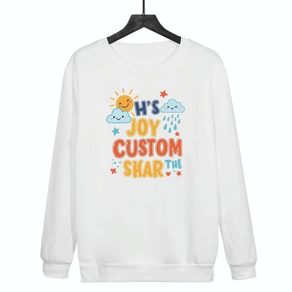 JOY CUSTOM Felpa girocollo casual larga stampata su richiesta, taglia: S (bianco)