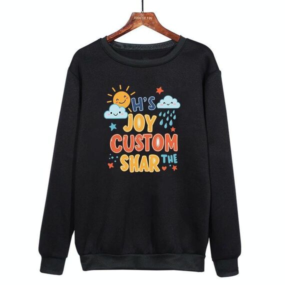 Felpa girocollo casual ampia e stampata JOY CUSTOM con stampa su richiesta, taglia: XXL (nero)