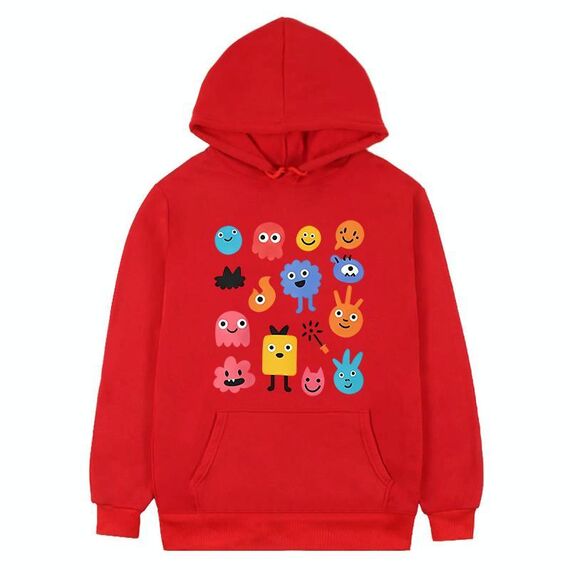 Felpa con cappuccio in pile con stampa di simpatici mostri, stampa su richiesta, taglia: XXXL (rosso)