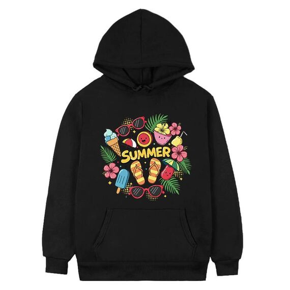 Felpa con cappuccio in pile stampato estivo Stampa su richiesta, taglia: XXXL (nero)