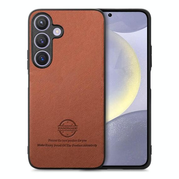 Per Samsung Galaxy S25 5G Custodia in pelle con retro in tessuto Twill (marrone)