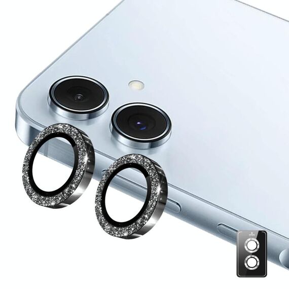 Per Samsung Galaxy A06 ENKAY Hat-Prince 9H Obiettivo della fotocamera posteriore Pellicola in vetro temperato in lega di alluminio glitterata (nero)