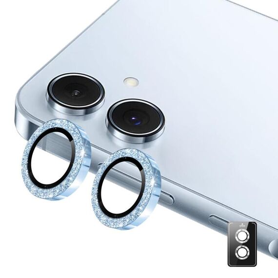 Per Samsung Galaxy A06 ENKAY Hat-Prince 9H Obiettivo della fotocamera posteriore Pellicola in vetro temperato in lega di alluminio glitterata (blu)