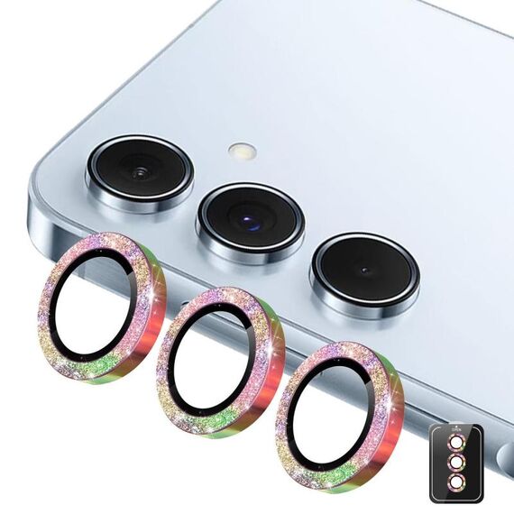 Per Samsung Galaxy A25 ENKAY Hat-Prince 9H Obiettivo della fotocamera posteriore Pellicola in vetro temperato in lega di alluminio glitterata (colorata)