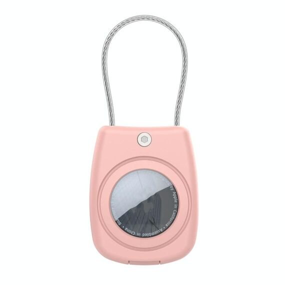 Per AirTag Custodia impermeabile con blocco di sicurezza in corda di acciaio inossidabile Guscio protettivo (rosa)