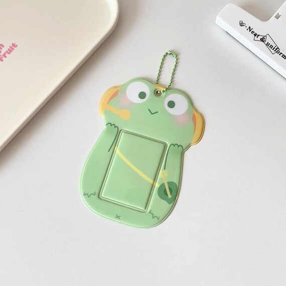 Hisocute Student Cartoon PVC Trasparente Porta Carte Carino Animale 3 Pollici Idol Album Porta Foto, Stile: Rana Verde
