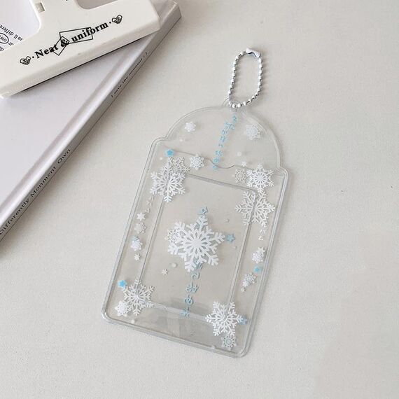 Porta biglietti da visita in PVC con fiocco di neve Hisocute, 1 pollice, 2 pollici, 3 pollici, ciondolo con piccola stella, custodia per foto, colore: trasparente grande