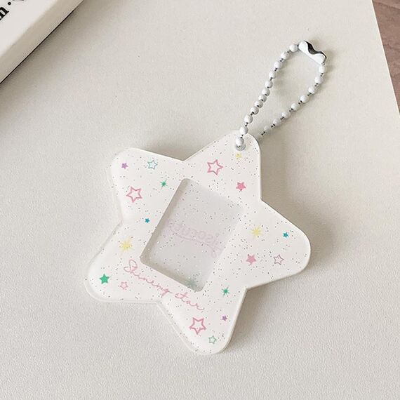 Hisocute Cartoon Pentagram 1 pollice Photo Frame Pendant Studenti Portachiavi Chasing Star Porta carte Pendant (stelle bianche)
