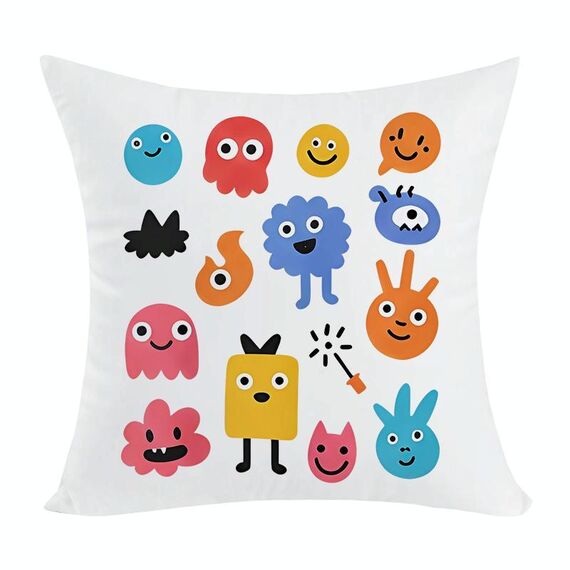 Federa per cuscino da divano con stampa di simpatici mostri, senza stampa centrale, su richiesta, dimensioni: 50x50 cm (peluche corto)