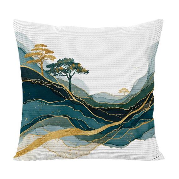 Federa per cuscino per divano stampata Golden Mountains, senza stampa centrale su richiesta, dimensioni: 35x35 cm (velluto granulare Twill)
