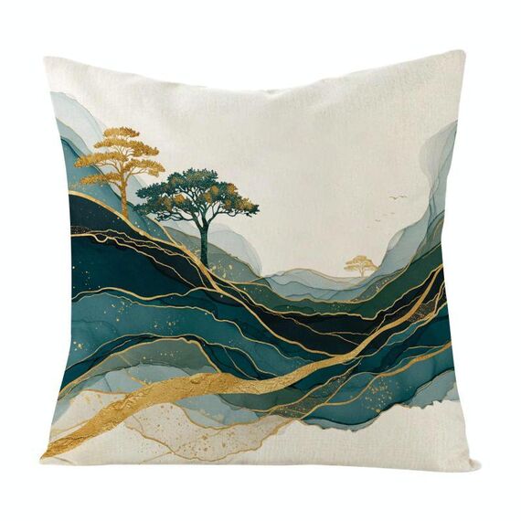 Federa per cuscino per divano stampata Golden Mountains, senza stampa centrale, su richiesta, dimensioni: 35x35 cm (lino bianco)