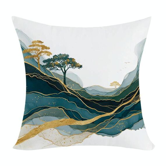 Federa per cuscino per divano stampata Golden Mountains, senza stampa centrale su richiesta, dimensioni: 40x40 cm (velluto color pesca)