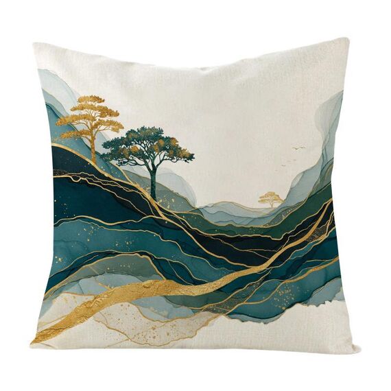 Federa per cuscino per divano stampata Golden Mountains, senza stampa centrale, su richiesta, dimensioni: 45x45 cm (lino bianco)