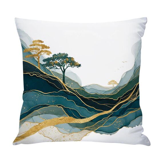 Federa per cuscino per divano stampata Golden Mountains, senza stampa centrale, su richiesta, dimensioni: 45x45 cm (raso lucido)