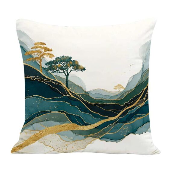 Federa per cuscino per divano stampata Golden Mountains, senza stampa centrale, su richiesta, dimensioni: 50x50 cm (velluto olandese)