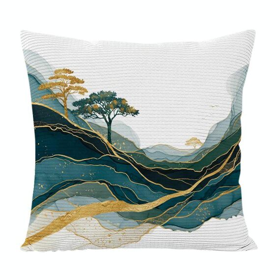 Federa per cuscino per divano stampata Golden Mountains, senza stampa centrale su richiesta, dimensioni: 50x50 cm (velluto granulare Twill)