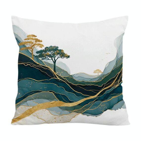 Federa per cuscino per divano stampata Golden Mountains, senza stampa centrale, su richiesta, dimensioni: 50x50 cm (velluto di cristallo)