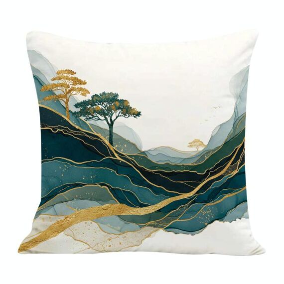 Federa per cuscino per divano stampata Golden Mountains, senza stampa centrale, su richiesta, dimensioni: 60x60 cm (velluto olandese)
