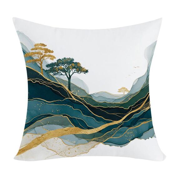 Federa per cuscino per divano stampata Golden Mountains, senza stampa centrale, su richiesta, dimensioni: 60x60 cm (velluto color pesca)