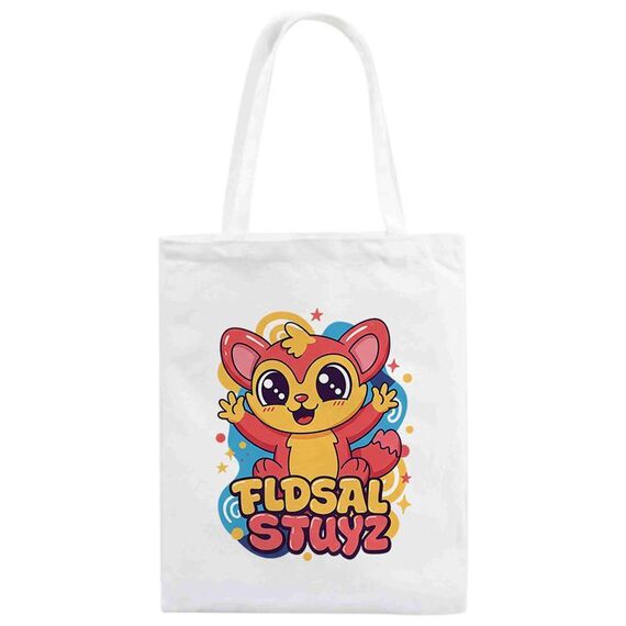 Borsa a mano in tela stampata con elfo rosso, stampa su richiesta, dimensioni: 35x30 cm (bianco)