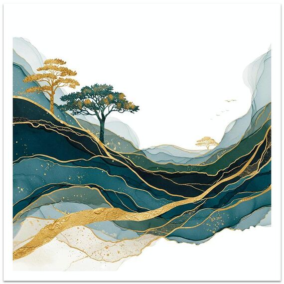 Golden Mountains Stampa decorativa su tela senza cornice EPSON Inkjet 320g su richiesta, dimensioni: 20x20 cm
