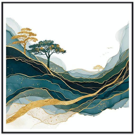 Dipinto decorativo Golden Mountains con cornice PS Stampa su richiesta, dimensioni: 30x30 cm
