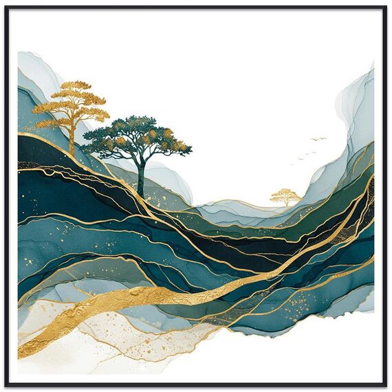 Dipinto decorativo Golden Mountains con cornice PS Stampa su richiesta, dimensioni: 70x70 cm