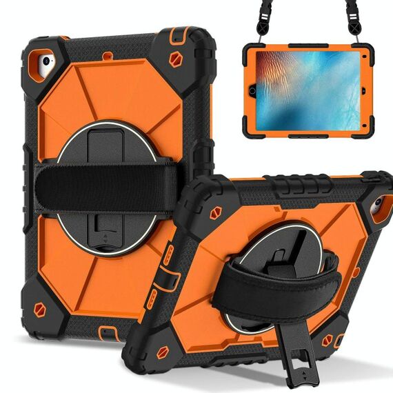 Per iPad 10.2 2021/2020/2019 Custodia per tablet PC ibrida in silicone con robot a contrasto di colore (nero arancione)