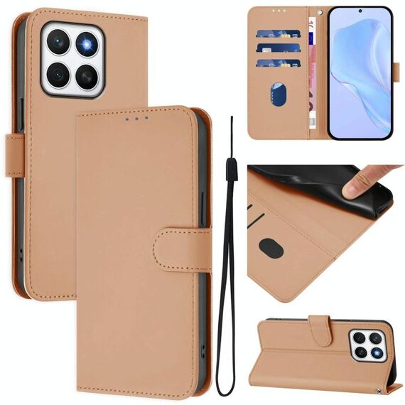 Custodia per telefono in pelle tinta unita per Honor X8c 4G Global Skin Feel con cordino (nudo)