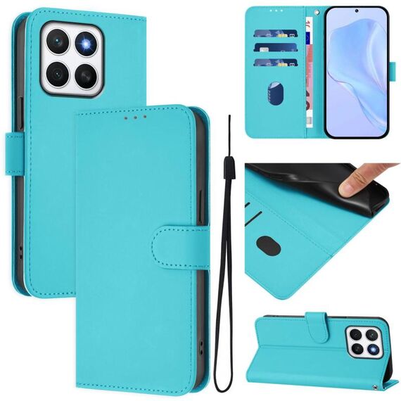 Custodia per telefono in pelle tinta unita per Honor X8c 4G Global Skin Feel con cordino (Lake Blue)