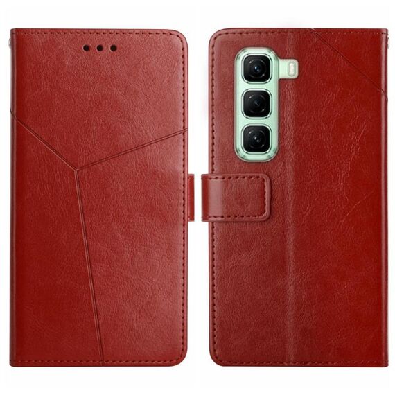 Custodia a libro in pelle con motivo a Y per Infinix Hot 50 5G (marrone)