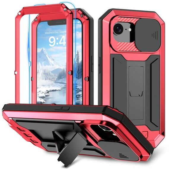 Per iPhone 16e Custodia per telefono con supporto impermeabile IP54 Life con fotocamera scorrevole (rosso)